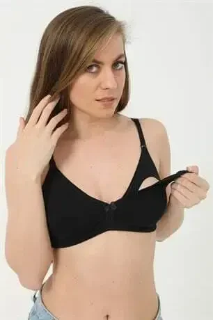 Set of 3 Black Maternity Bras, Non-Padded, Cotton Lycra - 3