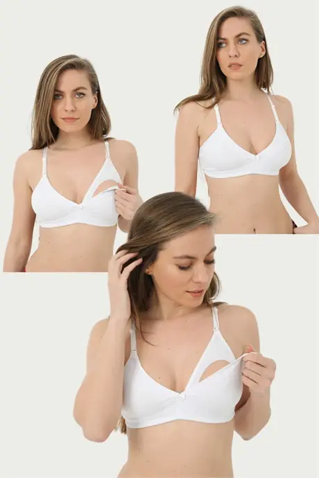 Set of 3 White Maternity Bras, Non-wired Cotton Lycra - 1