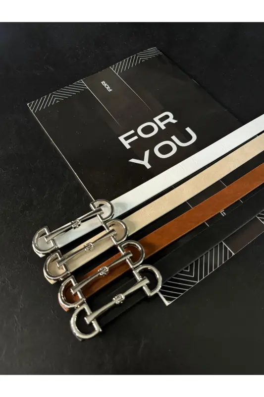 Set of 4 Long Silver Buckle Thin Women's Belt, Jacket Belt, Shirt Belt, Dress Belt - Mixed-Silver - 2