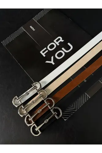 Set of 4 Long Silver Buckle Thin Women's Belt, Jacket Belt, Shirt Belt, Dress Belt - Mixed-Silver - 4