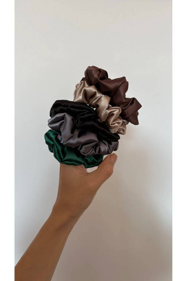 Set of 5 Colorful Women's Satin Hair Elastic Ties - 7