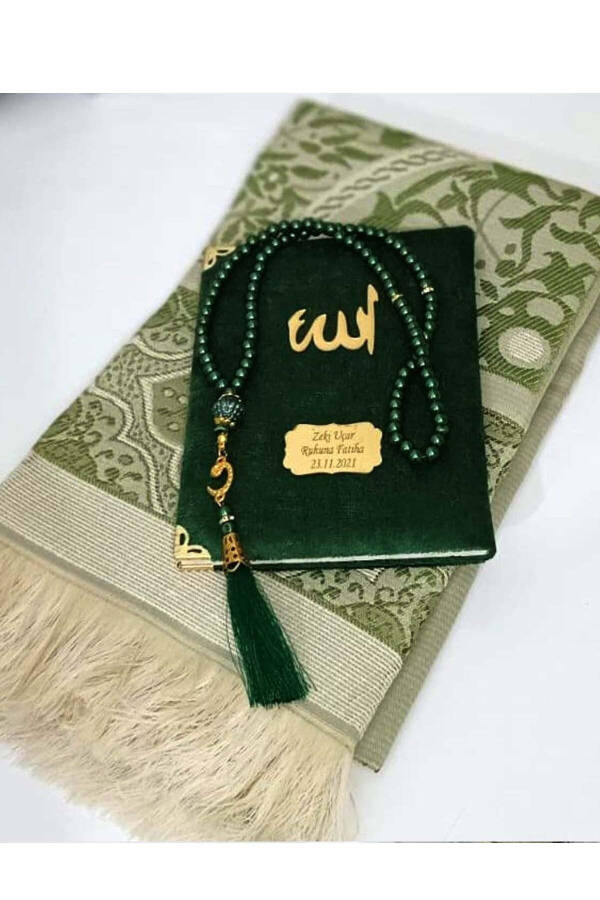 Set of Hajj Umrah and Mawlid prayer rug Velvet Yasin book Acetate box (10 pieces) - 2