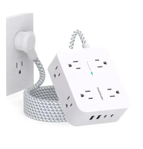 Сетевой фильтр, HANYCONY, 8 розеток переменного тока и 4 порта USB (2 USB-C), плоский удлинитель 1,5 м, настенный удлинитель розетки, настольная USB-станция для зарядки дома, офиса, общежития - HANYCONY