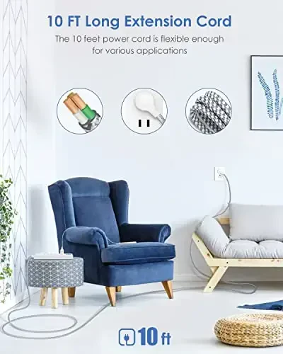 Сетевой фильтр - удлинитель 10 футов с 5 широкими розетками переменного тока, 3 портами USB, плоской вилкой с защитой от перегрузки для дома, офиса, общежития (2 шт.) - ADDTAM (1)