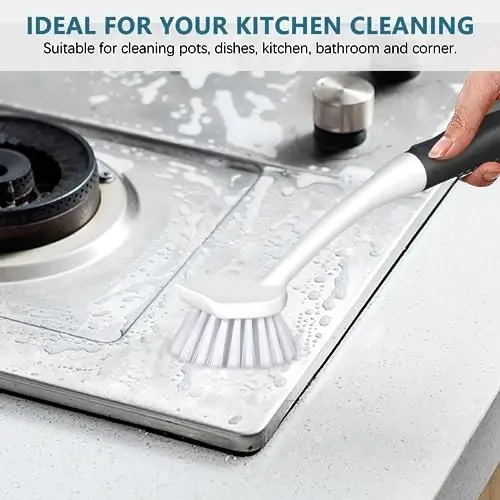 SetSail Dish Brush Set of 3 with Bottle Brush, Dish Scrub Brush with Long Handle Deep Cleaning Handle Brush with Scraper Tip for Kitchen Sink Dishes Bottle Cup Pot and Pans Tile Lines, Black - 3