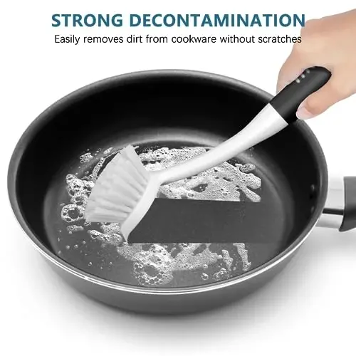 SetSail Dish Brush Set of 3 with Bottle Brush, Dish Scrub Brush with Long Handle Deep Cleaning Handle Brush with Scraper Tip for Kitchen Sink Dishes Bottle Cup Pot and Pans Tile Lines, Black - 4