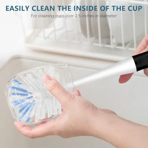 SetSail Dish Brush Set of 3 with Bottle Brush, Dish Scrub Brush with Long Handle Deep Cleaning Handle Brush with Scraper Tip for Kitchen Sink Dishes Bottle Cup Pot and Pans Tile Lines, Black Blue - 6