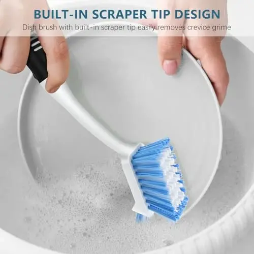 SetSail Dish Brush Set of 3 with Bottle Brush, Dish Scrub Brush with Long Handle Deep Cleaning Handle Brush with Scraper Tip for Kitchen Sink Dishes Bottle Cup Pot and Pans Tile Lines, Black Blue - 7