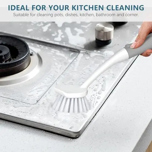SetSail Dish Brush Set of 3 Piece, Dish Scrub Brush with Long Handle Deep Cleaning Brush with Scraper Tip for Kitchen Dishes Bottle Cup Pot Pan, Grey - 3