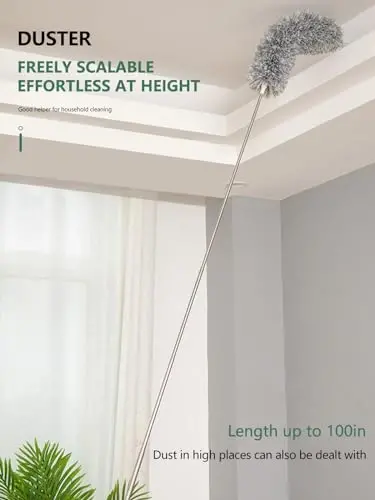 SetSail Dusters for Cleaning, 100-inch Extra-Long Cobweb Duster with Extension Pole, Bendable Microfiber Head & Cobweb Brush Washable Ceiling Fan Cleaner Duster Kit for High Ceilings, Corner - 7