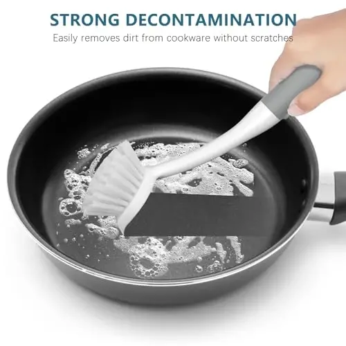 SetSail Idish Yuvish Cho'tkasi 3 dona, Uzun tutqichli chuqur tozalash cho'tkasi, oshxona idishlari butilkasi stakan qozon tava uchun qirg'ich uchi bilan, kulrang - 4