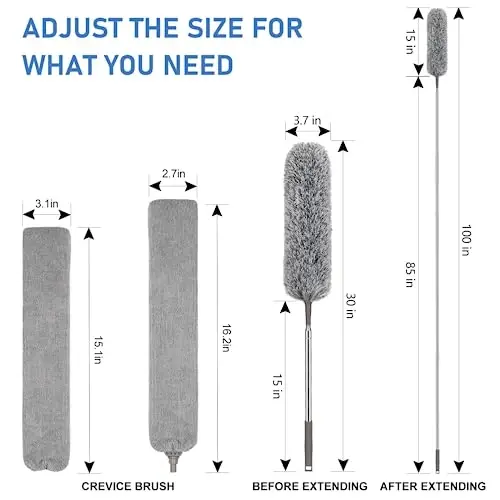 SetSail Dusters for Cleaning, 100-inch Extra-Long Floor Duster with Extension Pole Bendable Microfiber Head Washable Ceiling Fan Cleaner Duster for High Ceilings, Furniture 