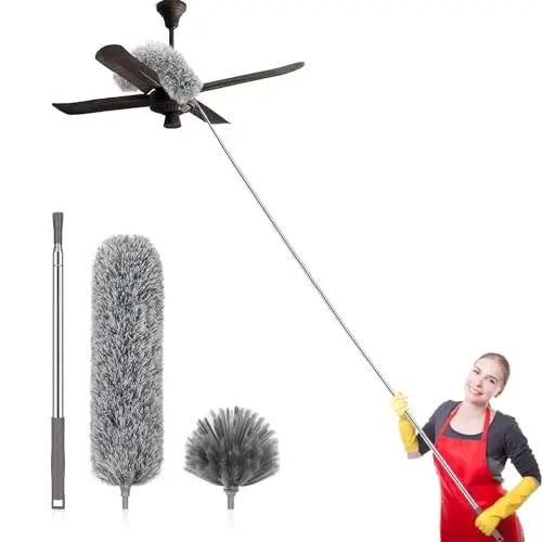 SetSail Dusters for Cleaning, 100-inch Extra-Long Cobweb Duster with Extension Pole, Bendable Microfiber Head & Cobweb Brush Washable Ceiling Fan Cleaner Duster Kit for High Ceilings, Corner - SETSAIL