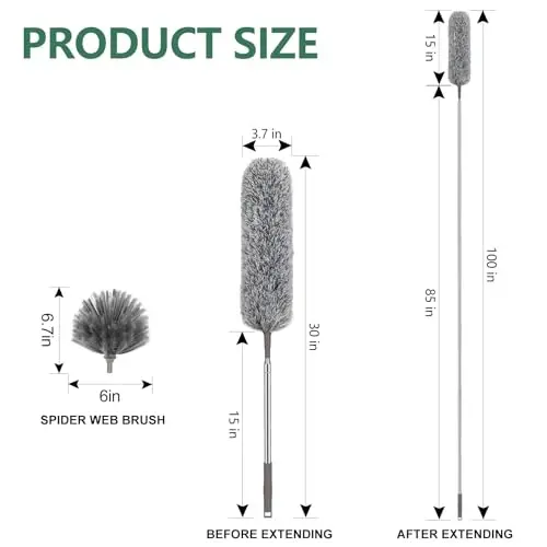 SetSail Dusters for Cleaning, 100-inch Extra-Long Cobweb Duster with Extension Pole, Bendable Microfiber Head & Cobweb Brush Washable Ceiling Fan Cleaner Duster Kit for High Ceilings, Corner - 2