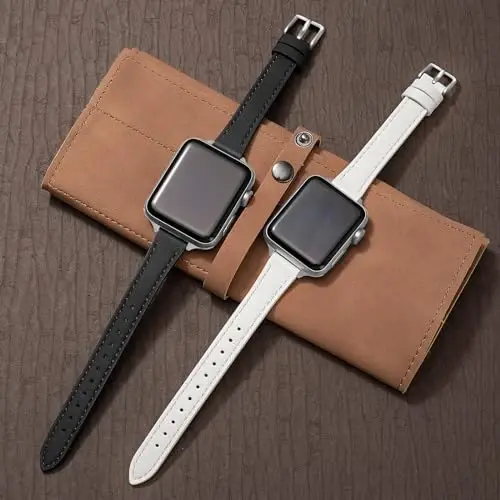 SEURE 2 dona teri tasma Apple Watch Band ayollar uchun 38mm 40mm 41mm 42mm 44mm 45mm 46mm 49mm bilan mos, haqiqiy teri tasma iWatch Ultra SE Series 10/9/8/7/6/5/4/3/2/1 uchun ingichka tor - 3
