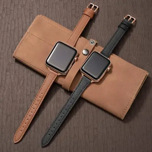 SEURE 2 dona teri tasmalar Apple Watch Band bilan mos keladi ayollar uchun 38mm 40mm 41mm 42mm 44mm 45mm 46mm 49mm, Haqiqiy charm tasma Yupqa tor iWatch Ultra SE Series 10/9/8/7/6/5/4/3/2/1 uchun - 3