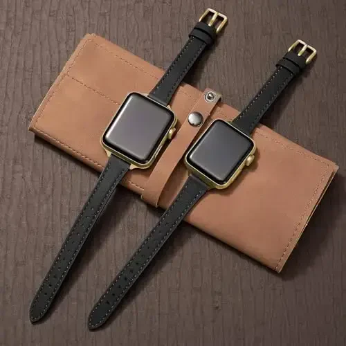 SEURE 2 dona teri tasmalar Apple Watch Band bilan mos keladi, ayollar uchun 38mm 40mm 41mm 42mm 44mm 45mm 46mm 49mm, haqiqiy teri tasma Slim Thin Strap iWatch Ultra SE Series 10/9/8/7/6/5/4/3/2/1 uchun - 3