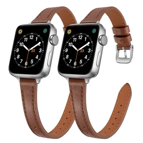 SEURE 2-pack кожаные ремешки, совместимые с Apple Watch Band для женщин 38 мм 40 мм 41 мм 42 мм 44 мм 45 мм 46 мм 49 мм, тонкий ремешок из натуральной кожи для iWatch Ultra SE Series 10/9/8/7/6/5/4/3/2/1 - 1