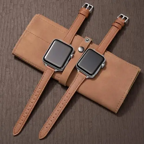 SEURE 2-pack кожаные ремешки, совместимые с Apple Watch Band для женщин 38 мм 40 мм 41 мм 42 мм 44 мм 45 мм 46 мм 49 мм, тонкий ремешок из натуральной кожи для iWatch Ultra SE Series 10/9/8/7/6/5/4/3/2/1 - 3