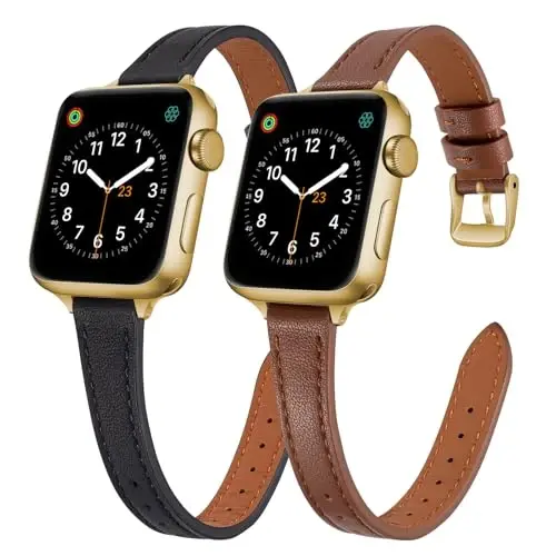 SEURE 2-pack кожаные ремешки, совместимые с Apple Watch Band для женщин 38 мм 40 мм 41 мм 42 мм 44 мм 45 мм 46 мм 49 мм, тонкий ремешок из натуральной кожи для iWatch Ultra SE Series 10/9/8/7/6/5/4/3/2/1 