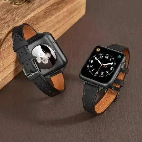SEURE 2-pack кожаные ремешки, совместимые с Apple Watch, женские, 38 мм, 40 мм, 41 мм, 42 мм, 44 мм, 45 мм, 46 мм, 49 мм, тонкий кожаный ремешок для iWatch Ultra SE Series 10/9/8/7/6/5/4/3/2/1 - 2