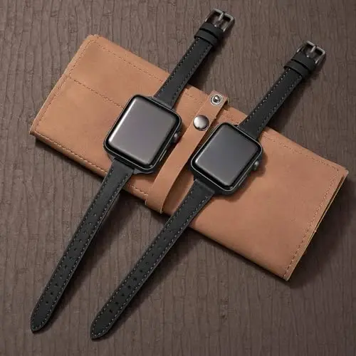 SEURE 2-pack кожаные ремешки, совместимые с Apple Watch, женские, 38 мм, 40 мм, 41 мм, 42 мм, 44 мм, 45 мм, 46 мм, 49 мм, тонкий кожаный ремешок для iWatch Ultra SE Series 10/9/8/7/6/5/4/3/2/1 - 3