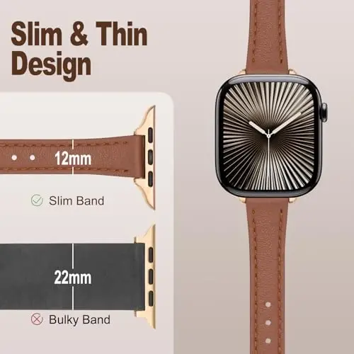 SEURE 2-pack Leather Bands Compatible with Apple Watch Band 38mm 40mm 41mm 42mm 44mm 45mm 46mm 49mm,Genuine Leather Band Slim Thin Strap for iWatch Ultra SE Series 10/9/8/7/6/5/4/3/2/1 - 3