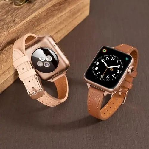 SEURE 2-pack Leather Bands Compatible with Apple Watch Band for women 38mm 40mm 41mm 42mm 44mm 45mm 46mm 49mm,Genuine Leather Band Slim Thin Strap for iWatch Ultra SE Series 10/9/8/7/6/5/4/3/2/1 - 2