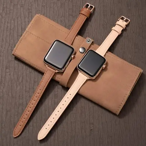 SEURE 2-pack Leather Bands Compatible with Apple Watch Band for women 38mm 40mm 41mm 42mm 44mm 45mm 46mm 49mm,Genuine Leather Band Slim Thin Strap for iWatch Ultra SE Series 10/9/8/7/6/5/4/3/2/1 - 3