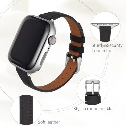SEURE 2-pack Leather Bands Compatible with Apple Watch Band for women 38mm 40mm 41mm 42mm 44mm 45mm 46mm 49mm,Genuine Leather Band Slim Thin Strap for iWatch Ultra SE Series 10/9/8/7/6/5/4/3/2/1 - 4