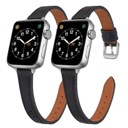 SEURE 2-pack Leather Bands Compatible with Apple Watch Band for women 38mm 40mm 41mm 42mm 44mm 45mm 46mm 49mm,Genuine Leather Band Slim Thin Strap for iWatch Ultra SE Series 10/9/8/7/6/5/4/3/2/1 - MODAZONE