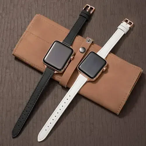 SEURE 2-pack Leather Bands Compatible with Apple Watch Band for women 38mm 40mm 41mm 42mm 44mm 45mm 46mm 49mm,Genuine Leather Band Slim Thin Strap for iWatch Ultra SE Series 10/9/8/7/6/5/4/3/2/1 - 3