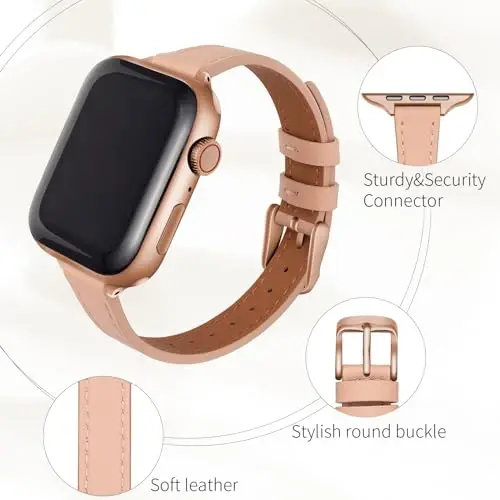 SEURE 2-pack Leather Bands Compatible with Apple Watch Band for women 38mm 40mm 41mm 42mm 44mm 45mm 46mm 49mm,Genuine Leather Band Slim Thin Strap for iWatch Ultra SE Series 10/9/8/7/6/5/4/3/2/1 - 4