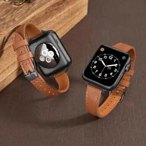 SEURE 2-pack Leather Bands Compatible with Apple Watch Band for women 38mm 40mm 41mm 42mm 44mm 45mm 46mm 49mm,Genuine Leather Band Slim Thin Strap for iWatch Ultra SE Series 10/9/8/7/6/5/4/3/2/1 - 2
