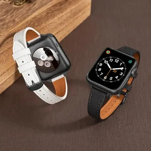 SEURE 2-pack Leather Bands Compatible with Apple Watch Band for women 38mm 40mm 41mm 42mm 44mm 45mm 46mm 49mm,Genuine Leather Band Slim Thin Strap for iWatch Ultra SE Series 10/9/8/7/6/5/4/3/2/1 - MODAZONE (1)