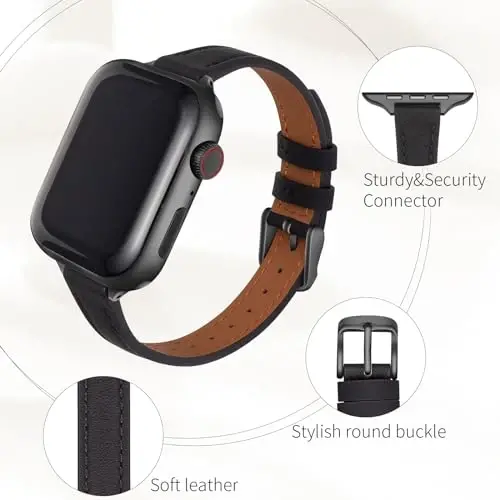 SEURE 2-pack Leather Bands Compatible with Apple Watch Band for women 38mm 40mm 41mm 42mm 44mm 45mm 46mm 49mm,Genuine Leather Band Slim Thin Strap for iWatch Ultra SE Series 10/9/8/7/6/5/4/3/2/1 - 4