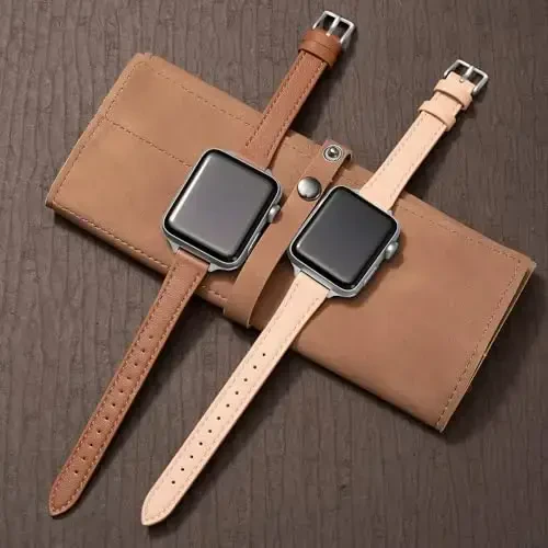 SEURE 2-pack Leather Bands Compatible with Apple Watch Band for women 38mm 40mm 41mm 42mm 44mm 45mm 46mm 49mm,Genuine Leather Band Slim Thin Strap for iWatch Ultra SE Series 10/9/8/7/6/5/4/3/2/1 - 3