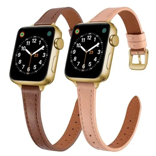 SEURE 2-pack Leather Bands Compatible with Apple Watch Band for women 38mm 40mm 41mm 42mm 44mm 45mm 46mm 49mm,Genuine Leather Band Slim Thin Strap for iWatch Ultra SE Series 10/9/8/7/6/5/4/3/2/1 - 1
