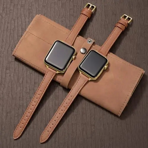 SEURE 2-pack Leather Bands Compatible with Apple Watch Band for women 38mm 40mm 41mm 42mm 44mm 45mm 46mm 49mm,Genuine Leather Band Slim Thin Strap for iWatch Ultra SE Series 11/10/9/8/7/6/5/4/3/2/1 - 3