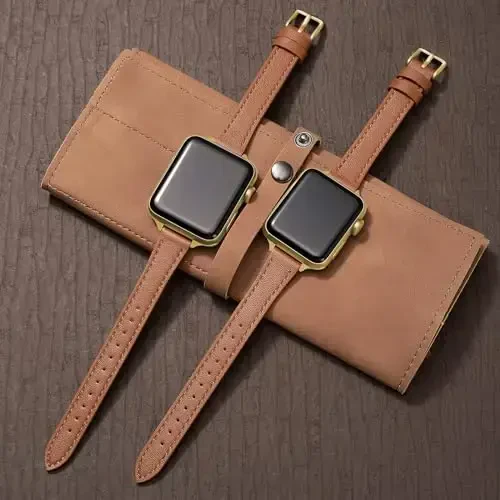 SEURE 2-pack Leather Bands Compatible with Apple Watch Band for women 38mm 40mm 41mm 42mm 44mm 45mm 46mm 49mm,Genuine Leather Band Slim Thin Strap for iWatch Ultra SE Series 10/9/8/7/6/5/4/3/2/1 - 3