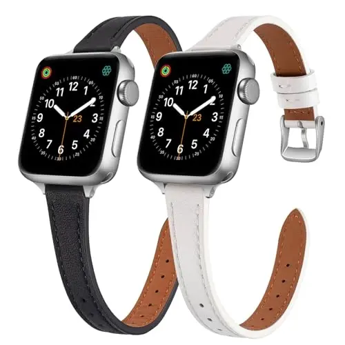 SEURE 2'li Paket Deri Kordon, Apple Watch Kadınlarla Uyumlu 38mm 40mm 41mm 42mm 44mm 45mm 46mm 49mm, Hakiki Deri Kordon İnce iWatch Ultra SE Serisi 10/9/8/7/6/5/4/3/2/1 için 