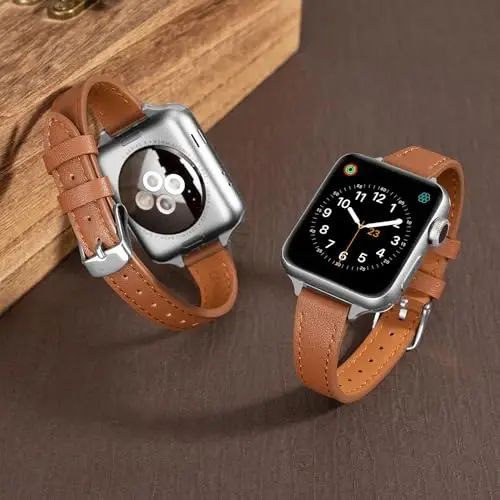 SEURE 2'li Paket Deri Kordon, Apple Watch Kordonu ile uyumlu, kadınlar için 38mm 40mm 41mm 42mm 44mm 45mm 46mm 49mm, Hakiki Deri Kordon İnce Bant iWatch Ultra SE Serisi 10/9/8/7/6/5/4/3/2/1 için - SEURE (1)