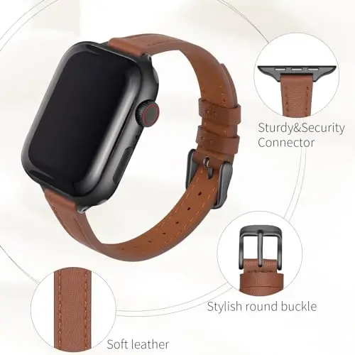 SEURE 2-pack Leather Bands Compatible with Apple Watch Band for women 38mm 40mm 41mm 42mm 44mm 45mm 46mm 49mm,Genuine Leather Band Slim Thin Strap for iWatch Ultra SE Series 11/10/9/8/7/6/5/4/3/2/1 - 4
