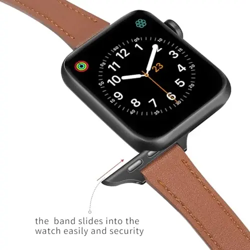 SEURE 2-pack Leather Bands Compatible with Apple Watch Band for women 38mm 40mm 41mm 42mm 44mm 45mm 46mm 49mm,Genuine Leather Band Slim Thin Strap for iWatch Ultra SE Series 11/10/9/8/7/6/5/4/3/2/1 - 5