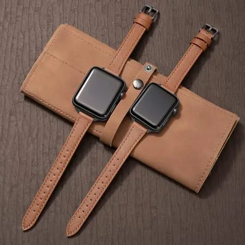 SEURE 2-pack Leather Bands Compatible with Apple Watch Band for women 38mm 40mm 41mm 42mm 44mm 45mm 46mm 49mm,Genuine Leather Band Slim Thin Strap for iWatch Ultra SE Series 10/9/8/7/6/5/4/3/2/1 - 3