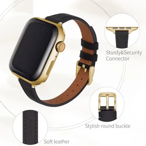 SEURE 2-pack Leather Bands Compatible with Apple Watch Band for women 38mm 40mm 41mm 42mm 44mm 45mm 46mm 49mm,Genuine Leather Band Slim Thin Strap for iWatch Ultra SE Series 11/10/9/8/7/6/5/4/3/2/1 - 4