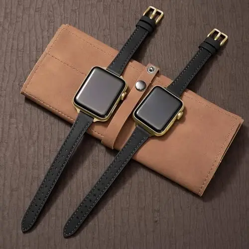 SEURE 2-pack Leather Bands Compatible with Apple Watch Band for women 38mm 40mm 41mm 42mm 44mm 45mm 46mm 49mm,Genuine Leather Band Slim Thin Strap for iWatch Ultra SE Series 10/9/8/7/6/5/4/3/2/1 - 3