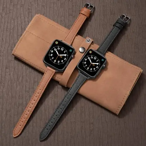 SEURE 2-pack Leather Bands Compatible with Apple Watch Band for women 38mm 40mm 41mm 42mm 44mm 45mm 46mm 49mm,Genuine Leather Band Slim Thin Strap for iWatch Ultra SE Series 11/10/9/8/7/6/5/4/3/2/1 - 3