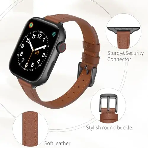 SEURE 2-pack Leather Bands Compatible with Apple Watch Band for women 38mm 40mm 41mm 42mm 44mm 45mm 46mm 49mm,Genuine Leather Band Slim Thin Strap for iWatch Ultra SE Series 11/10/9/8/7/6/5/4/3/2/1 - 4