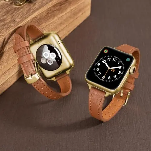 SEURE 2'li Paket Deri Kordon, Apple Watch Kordonu ile uyumlu, kadınlar için 38mm 40mm 41mm 42mm 44mm 45mm 46mm 49mm, Hakiki Deri Kordon İnce iWatch Ultra SE Serisi 10/9/8/7/6/5/4/3/2/1 için. - SEURE (1)
